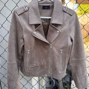 Mango Women's Taupe Suede Leather Jacket